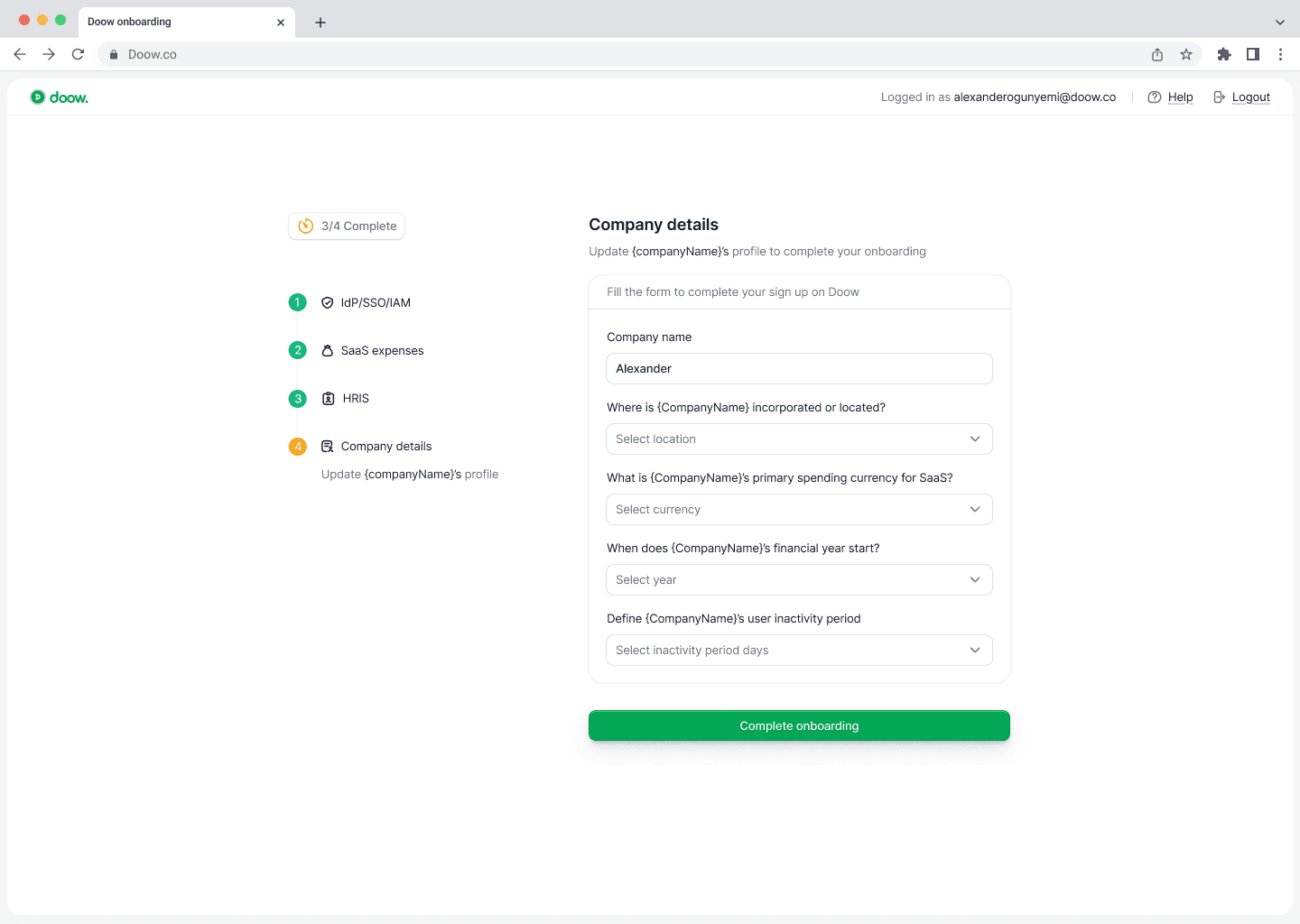 Onboarding progress showing completed connection steps