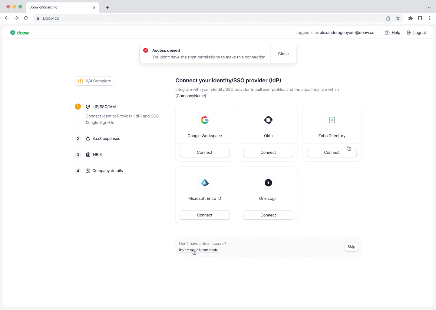 The state shown when an admin declines a connection request