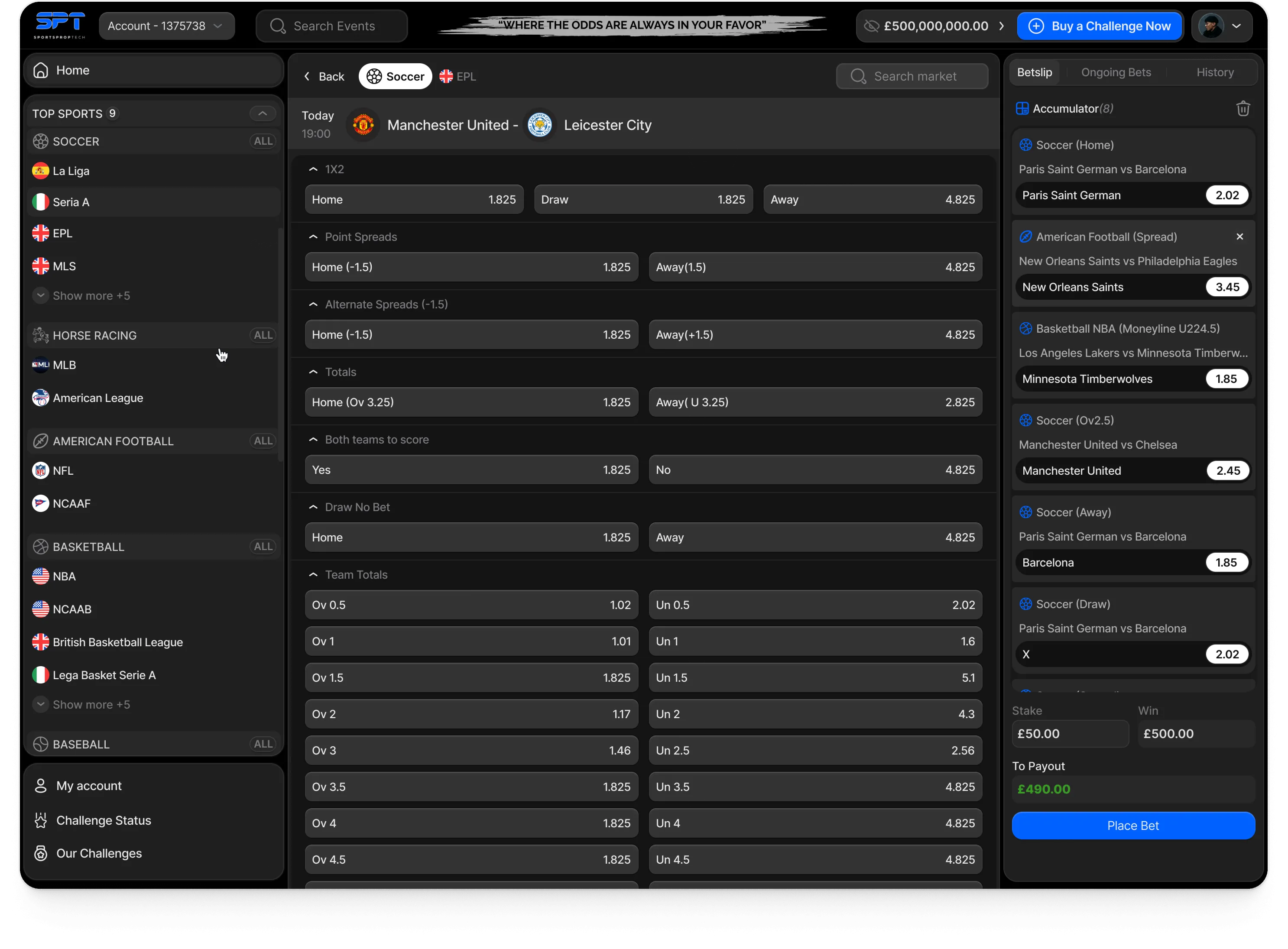 SportsPropTech trader platform: Manchester United against Leicester City opened on its markets