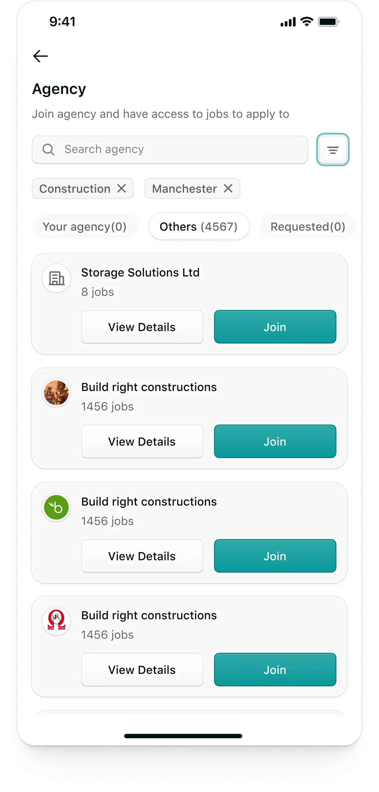 Tempo candidate app: Finding and joining agencies