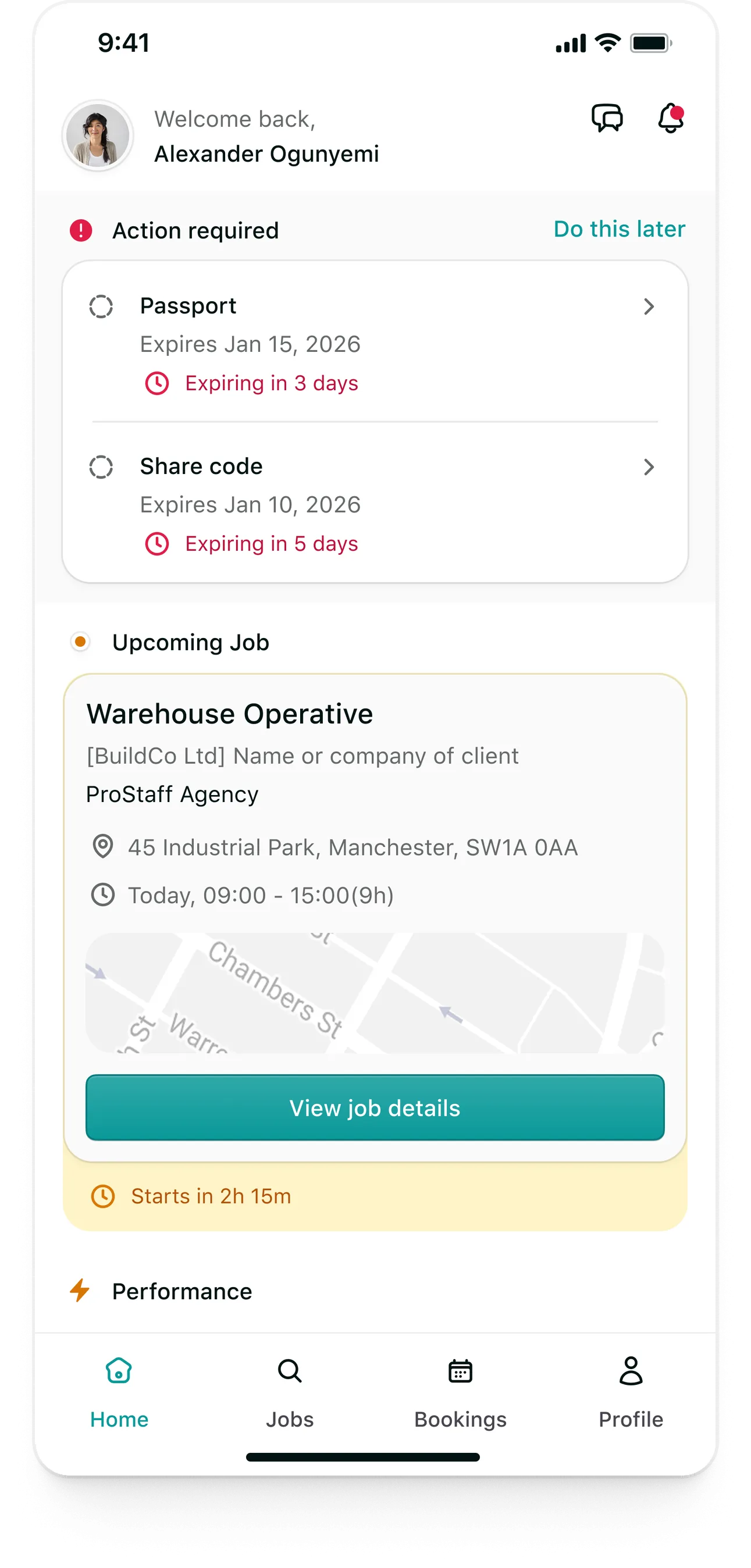 Tempo candidate app: Passport and share code expiring, with Do this later