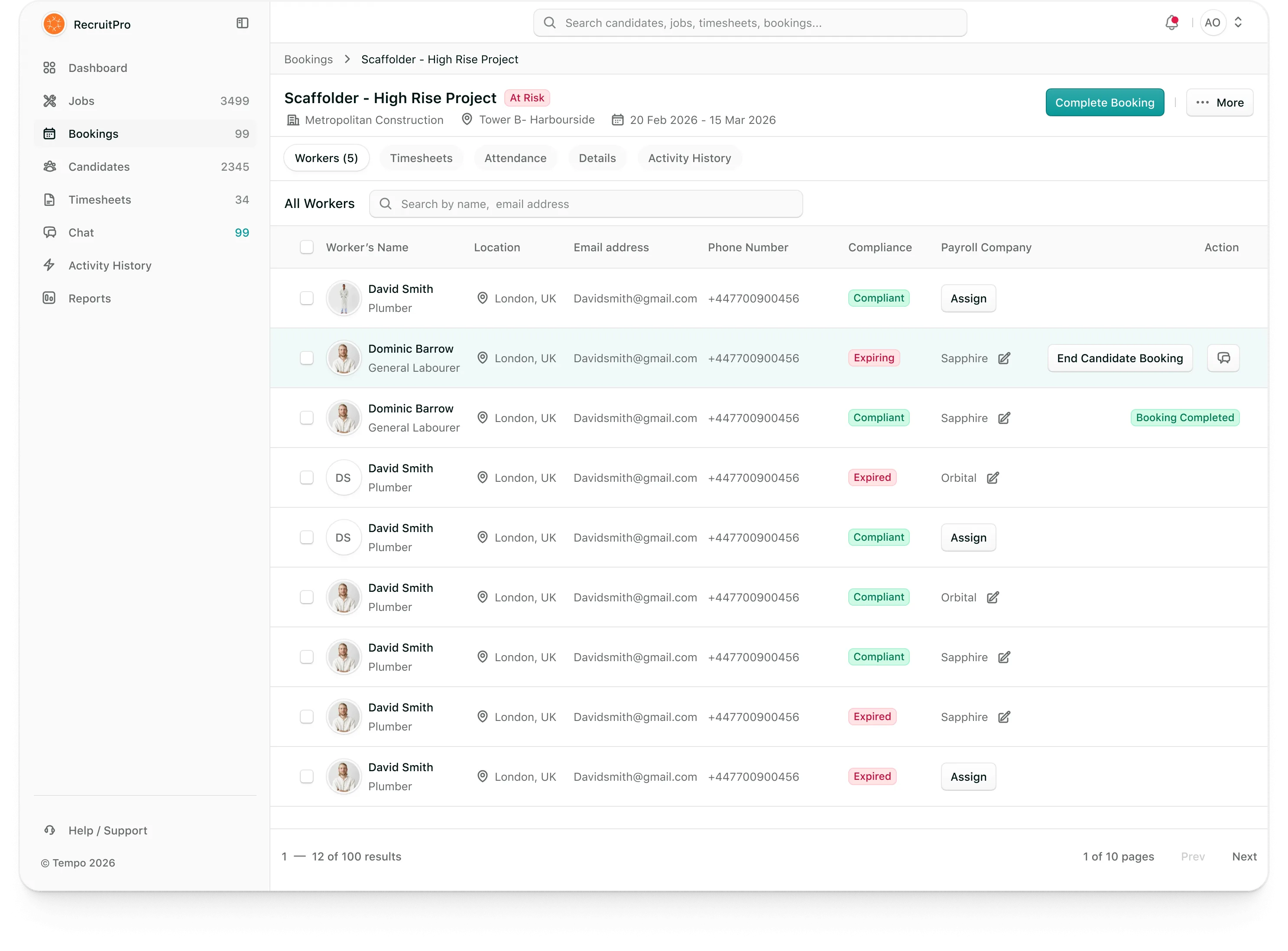 Tempo agency portal: A booking's workers with compliance and payroll company