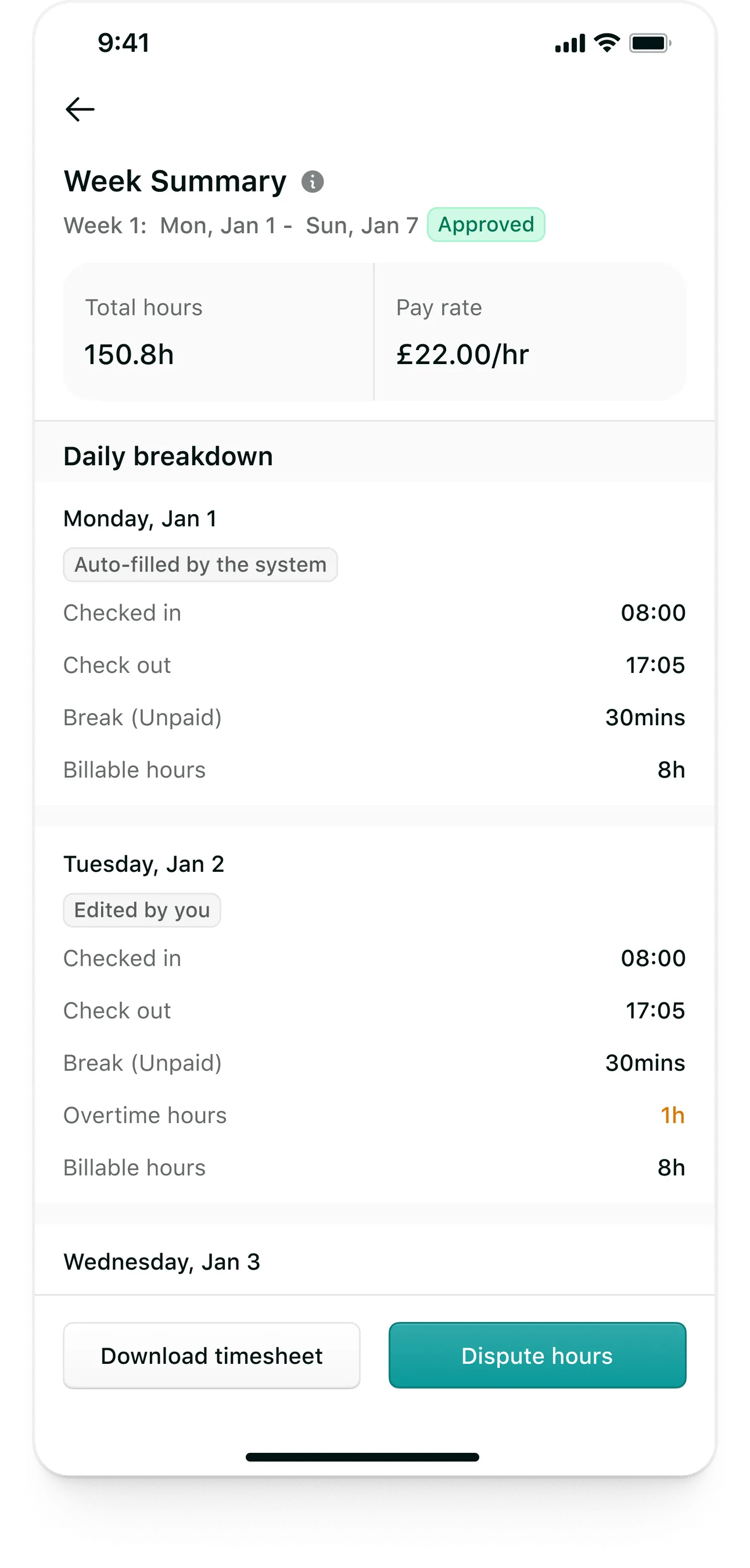 Tempo candidate app: An approved week where fewer hours were approved, with three days left to dispute
